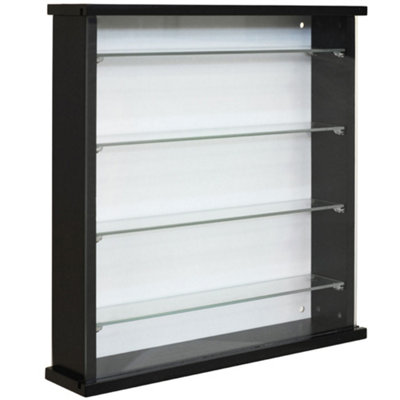 Watsons Exhibit Wood 4 Shelf Glass Wall Display Cabinet Black