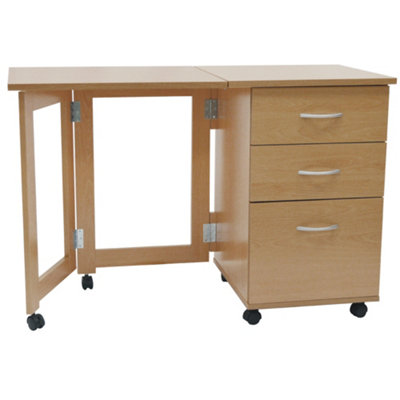 Watsons Flipp  3 Drawer Folding Office Storage Filing Desk  Workstation  Beech