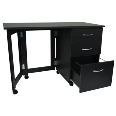 Watsons Flipp  3 Drawer Folding Office Storage Filing Desk  Workstation  Black