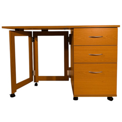 Watsons Flipp  3 Drawer Folding Office Storage Filing Desk  Workstation  Oak