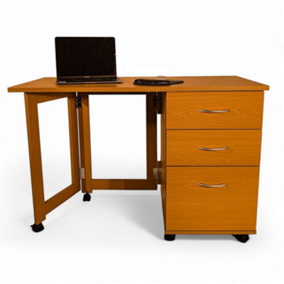 Watsons Flipp  3 Drawer Folding Office Storage Filing Desk  Workstation  Oak