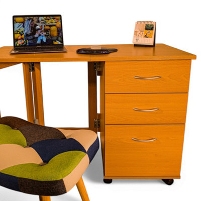 Watsons Flipp  3 Drawer Folding Office Storage Filing Desk  Workstation  Oak