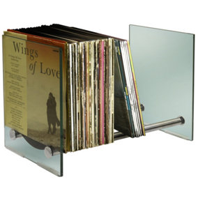 Watsons Ghost  Contemporary Glass And Steel 170 Lp Vinyl Record Storage  Silver