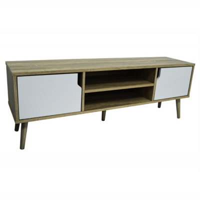 Watsons Large Tv Entertainment Unit With Two Cupboards Oak White DIY