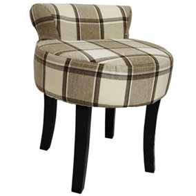 Watsons  Low Back Chair  Padded Stool With Wood Legs  Mink Check