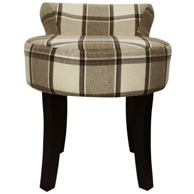 Watsons  Low Back Chair  Padded Stool With Wood Legs  Mink Check