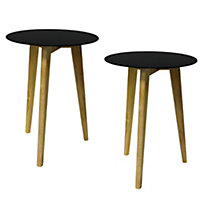 Watsons Luna  Pack Of Two  Retro Solid Wood Tripod Leg And Round Glass End  Side Table  Natural  Tinted