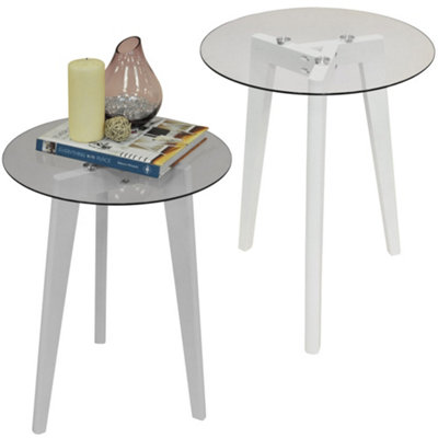 Watsons Luna  Pack Of Two  Retro Solid Wood Tripod Leg And Round Glass End  Side Table  White  Clear