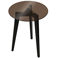 Watsons Luna  Retro Solid Wood Tripod Leg And Round Glass End  Side Table  Black  Tinted