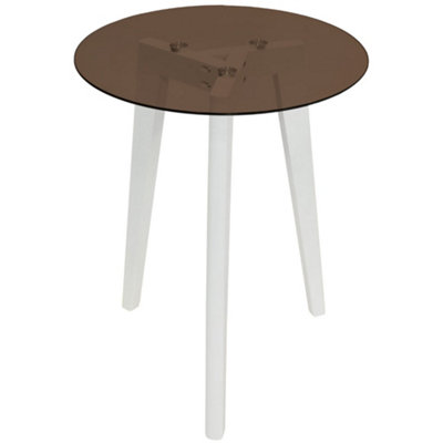 Watsons Luna  Retro Solid Wood Tripod Leg And Round Glass End  Side Table  White  Tinted