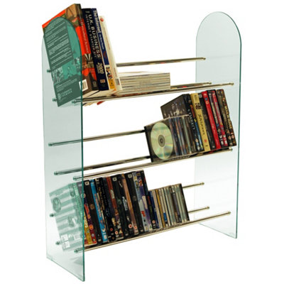 Watsons Luxor 3 Tier 171 Cd 117 Dvds Media Storage Shelf Rack Glass Chrome