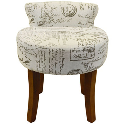 Watsons Lyon  Low Back Chair  Padded Stool With Retro French Print And Wood Legs  Cream  Brown