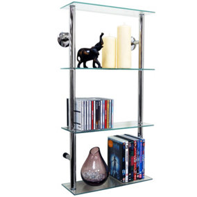 Watsons Maxwell  Wall Mounted 4 Tier Glass 90 Cd  60 Dvds Storage Shelves  Clear  Silver