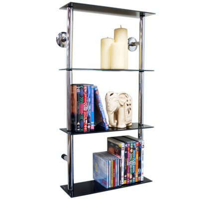 Watsons Maxwell  Wall Mounted Glass 90 Cd  60 Dvds Storage Shelves  Black  Silver