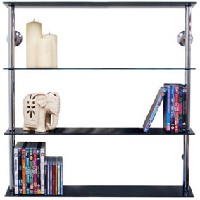Watsons Maxwell  Wall Mounted Wide Glass 195 Cd  140 Dvds Storage Shelves  Black  Silver
