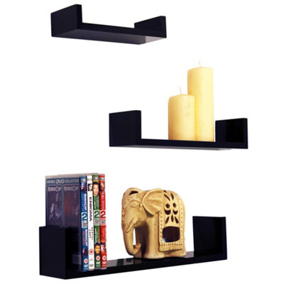 Watsons Melody  Wall Mounted Floating Gloss Display Storage Shelves  Set Of 3  Black