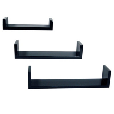 Watsons Melody  Wall Mounted Floating Gloss Display Storage Shelves  Set Of 3  Black