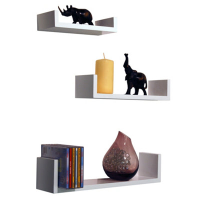 Watsons Melody  Wall Mounted Floating Gloss Display Storage Shelves  Set Of 3  White