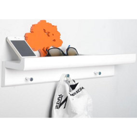 Watsons Oakley  Wall Mounted 45cm Organiser Floating Shelf With 3 Key  Coat Hooks  White