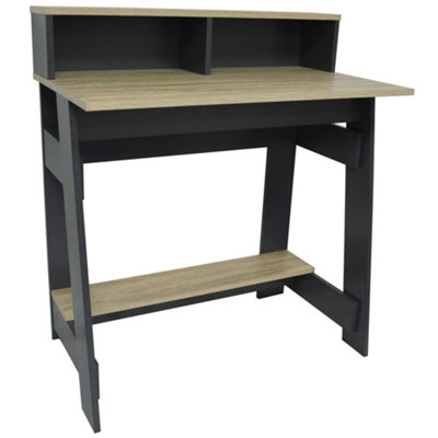 Watsons Office Desk With Two Cubbies And Shelf  Light Oak  Dark Grey