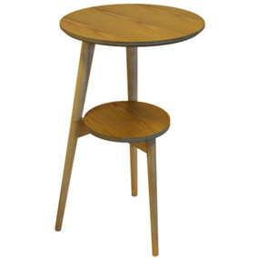 Watsons Orion  Retro Solid Wood Tripod Leg Round Table With Shelf  Natural