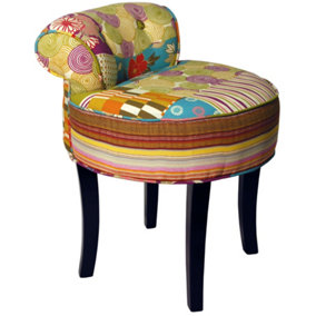 Watsons Patchwork  Shabby Chic Chair Padded Stool  Wood Legs  Multicoloured