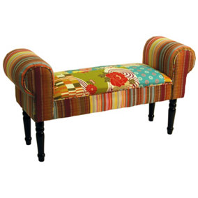 Watsons Patchwork  Shabby Chic Chaise Pouffe Padded Stool  Wood Legs  Multicoloured