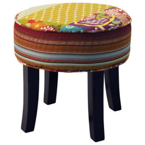 Watsons Patchwork  Shabby Chic Round Pouffe Padded Stool wood Legs  Multicoloured