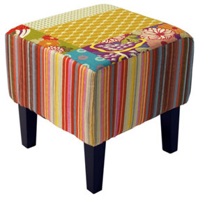 Watsons Patchwork  Shabby Chic Square Pouffe Padded Stool wood Legs  Multicoloured