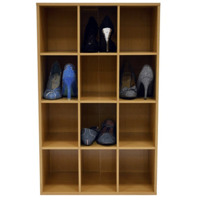 Watsons Pigeon Hole  12 Pair Shoe Storage  Display  Media Shelves  Beech