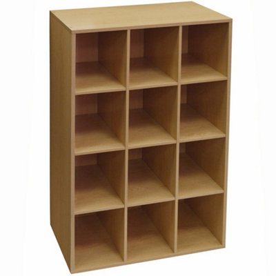 Watsons Pigeon Hole  12 Pair Shoe Storage  Display  Media Shelves  Beech