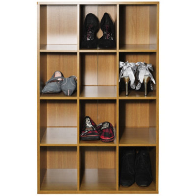 Watsons Pigeon Hole  12 Pair Shoe Storage  Display  Media Shelves  Oak