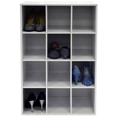 Watsons Pigeon Hole  12 Pair Shoe Storage  Display  Media Shelves  White