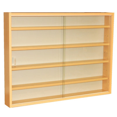 Watsons Reveal 4 Shelf Glass Wall Collectors Display Cabinet Beech