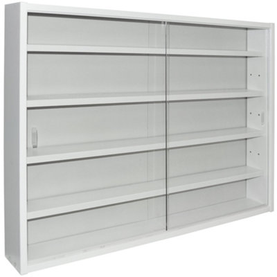 Watsons Reveal 4 Shelf Glass Wall Collectors Display Cabinet White