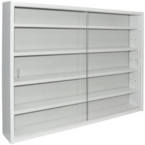 Watsons Reveal 4 Shelf Glass Wall Collectors Display Cabinet White