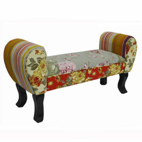 Watsons Roses  Shabby Chic Chaise Pouffe Stool  Wood Legs  Multicoloured