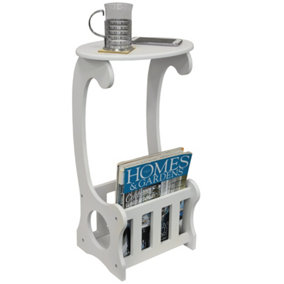 Watsons Scroll  Side  End  Bedside Table With Magazine  Book Storage Rack  White
