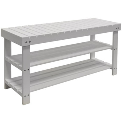 Watsons Slats Solid Wood 3 Shelf 12 Pair Shoe Storage Rack White