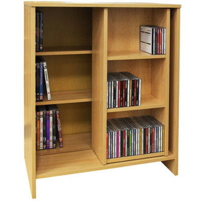 Watsons Slide  Cd Dvds Media Storage Bookcase  Display Sliding Shelves  Oak