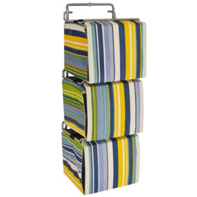 Watsons Stripe  3 Wall Mounted Fabric Storage Boxes For Cd  Toys  Toiletries  Blue  Green