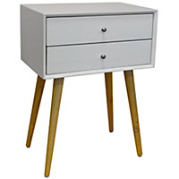 Watsons Union  High Gloss And Solid Wood Side Table  Bedside Table With 2 Drawers  White  Pine