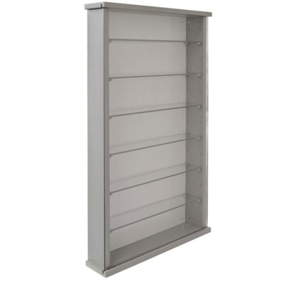 Watsons Wall Display Cabinet Wood 6 Glass Shelves Grey