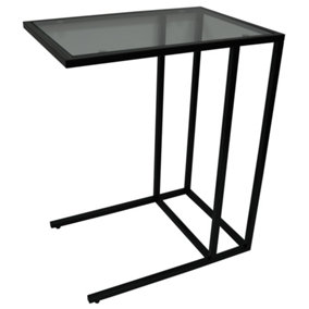 Watsonsmetal Side Table With Glass Top  Black
