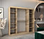 Wave Contemporary 2 Mirrored Sliding Door Wardrobe 9 Shelves 2 Rails Oak Sonoma Effect (H)2000mm (W)2000mm (D)620mm