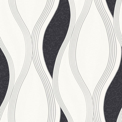 Wave Embossed Textured Wallpaper - Black - E62009