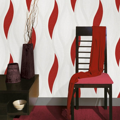 Wave Embossed Textured Wallpaper - Red - E62010
