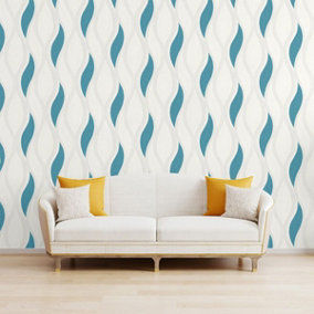 Wave Embossed Textured Wallpaper - Turquoise - E62001