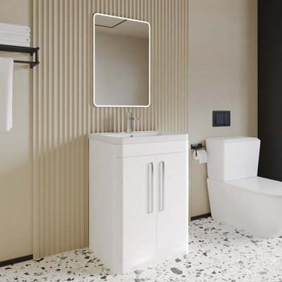 Wave Floor Standing 2 Door Vanity Unit with Ceramic Basin 600mm