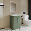 Wave Floor Standing 2 Door Vanity Unit with Ceramic Basin - 600mm - Satin Green - Balterley